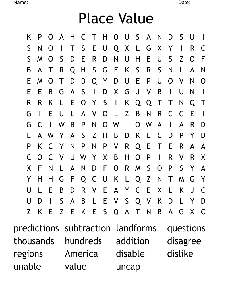Place Value Word Search
