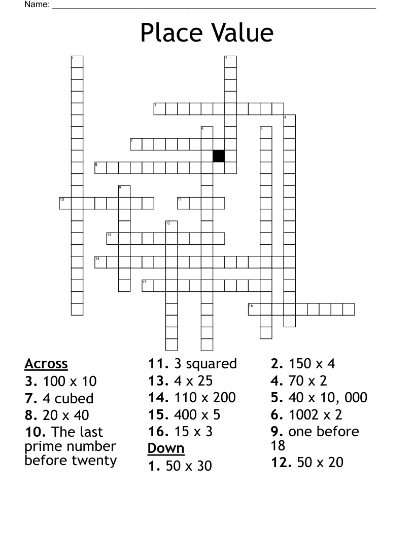 Place Value Crossword