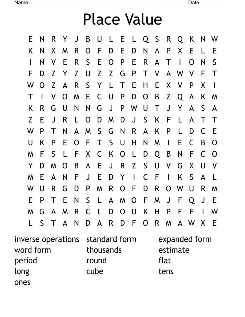 Place Value Word Search