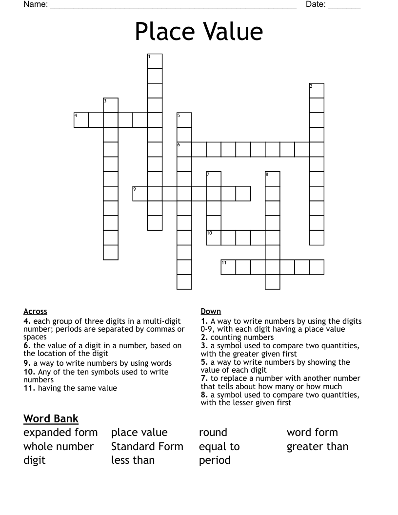 Place Value Crossword