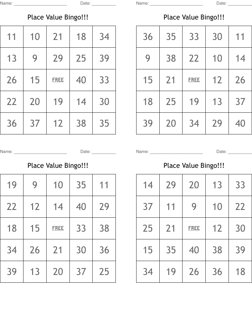 Place Value Bingo!!!