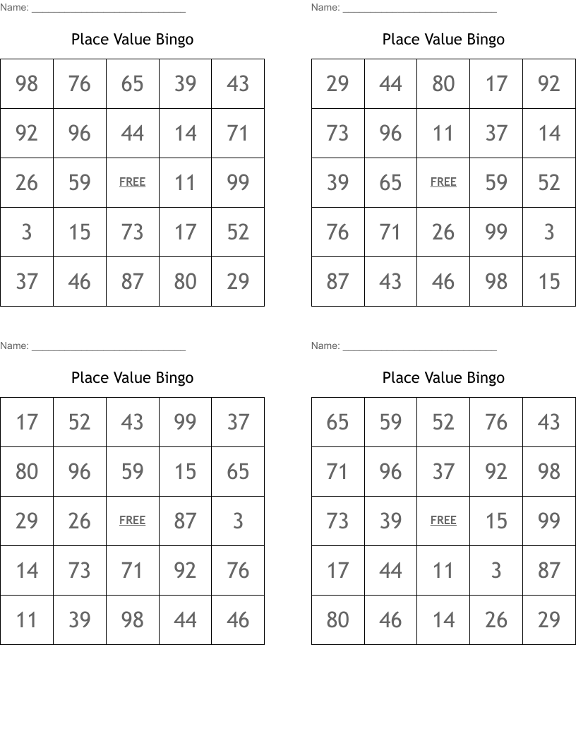 Place Value Bingo