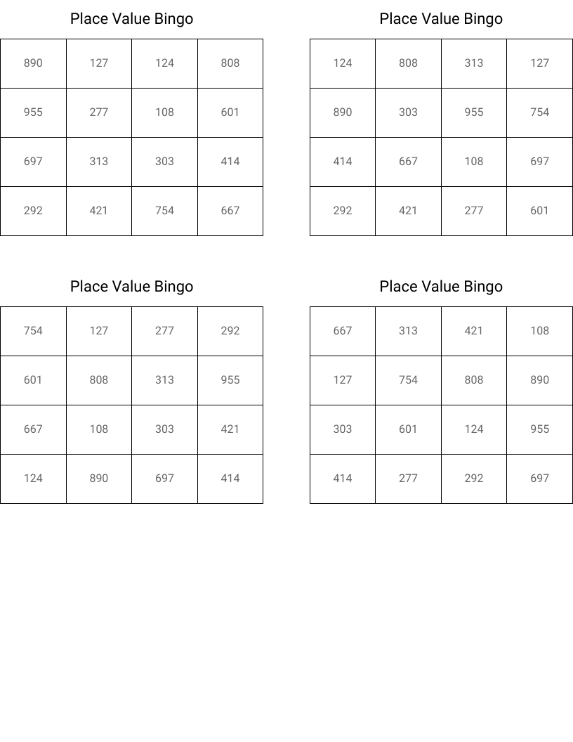 Place Value Bingo