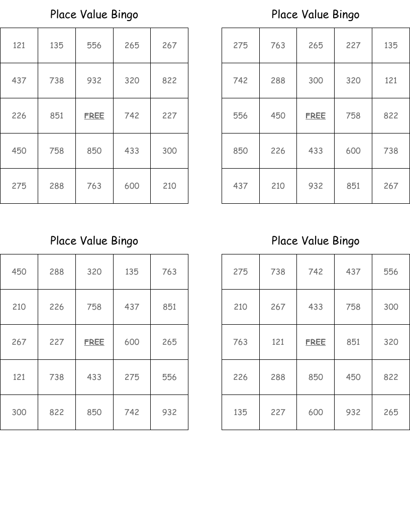 Place Value Bingo