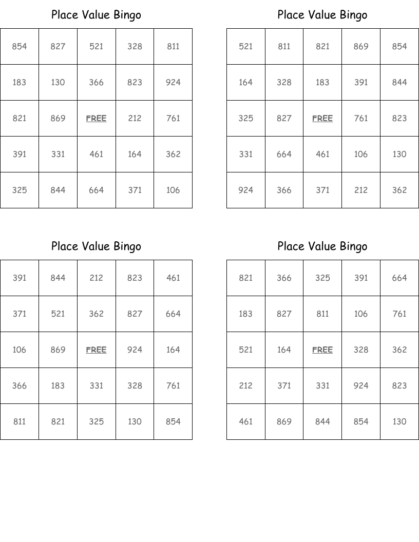 Place Value Bingo