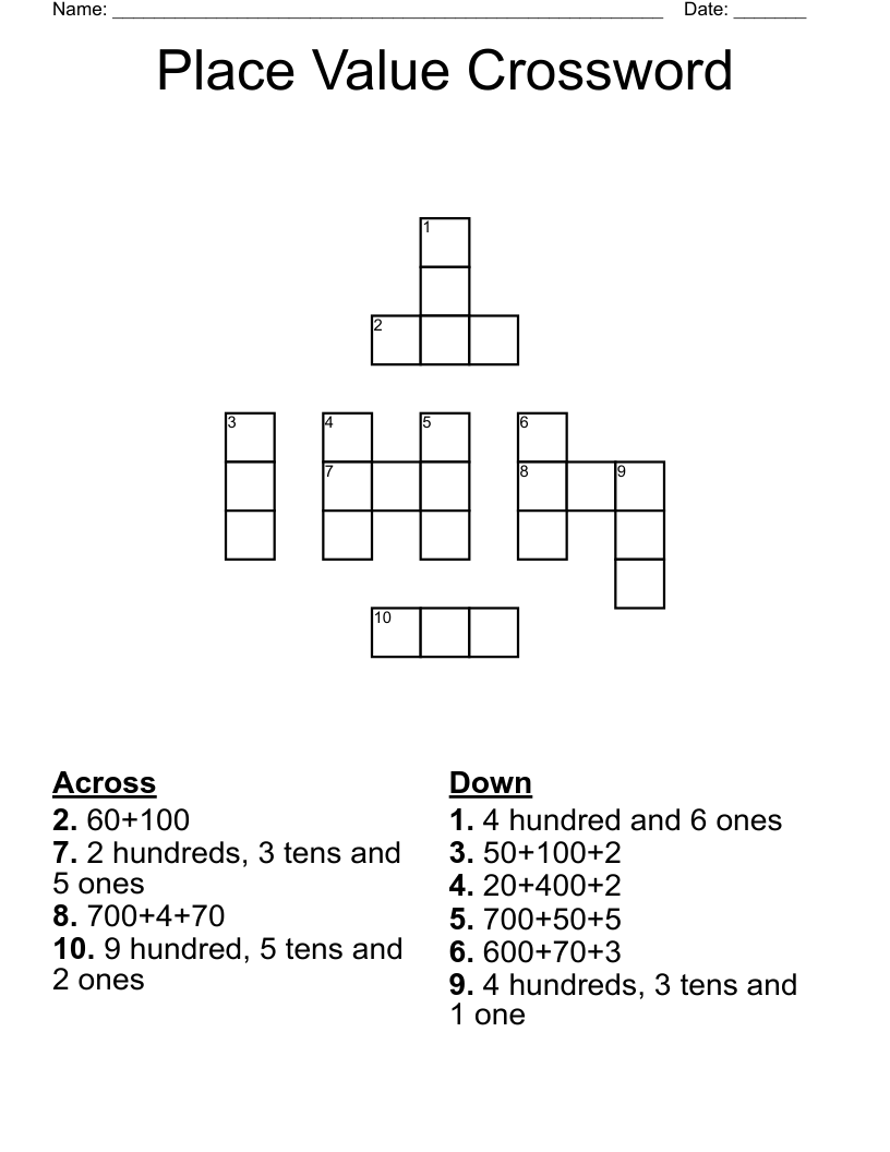Place Value Crossword