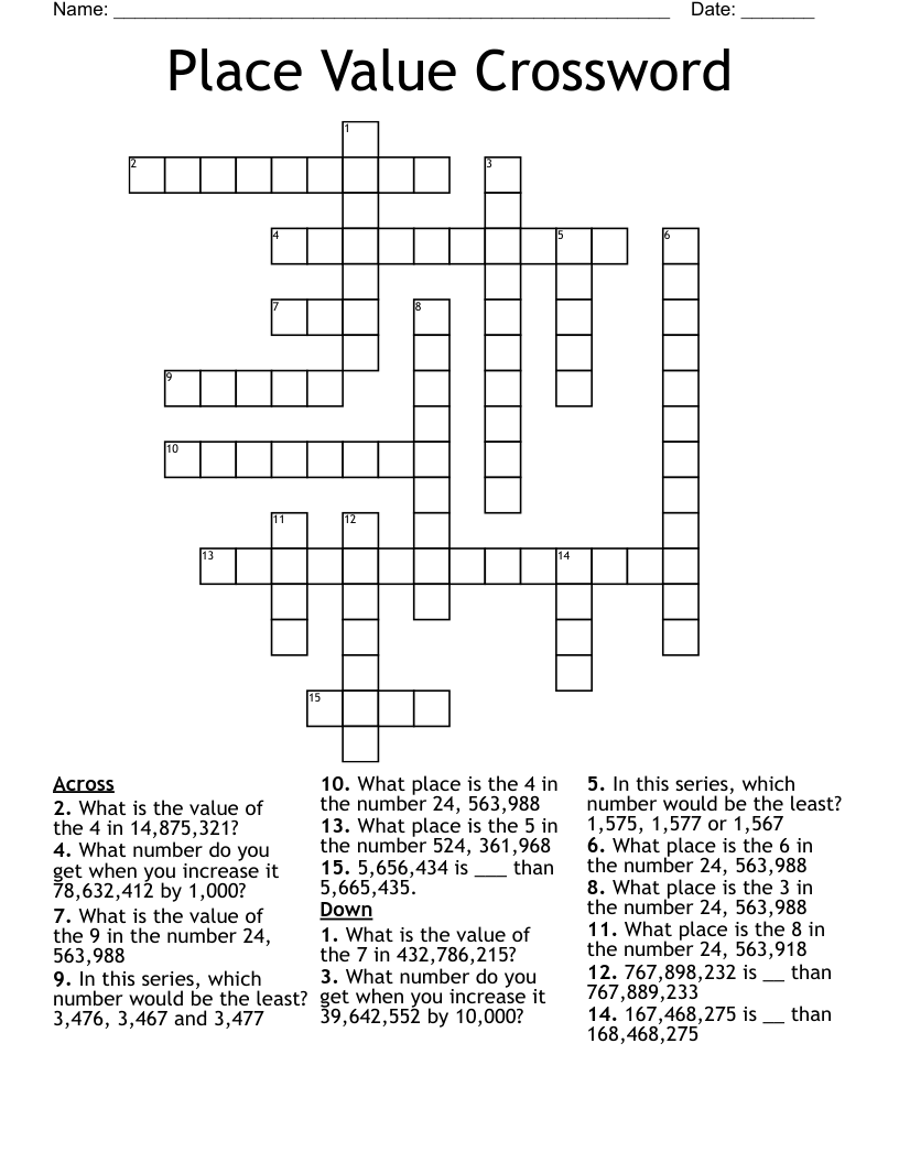 Place Value Crossword