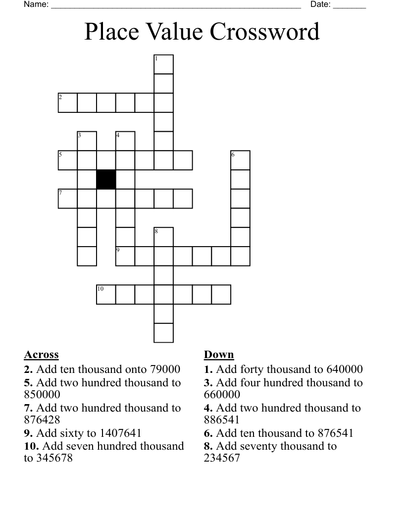 Place Value Crossword