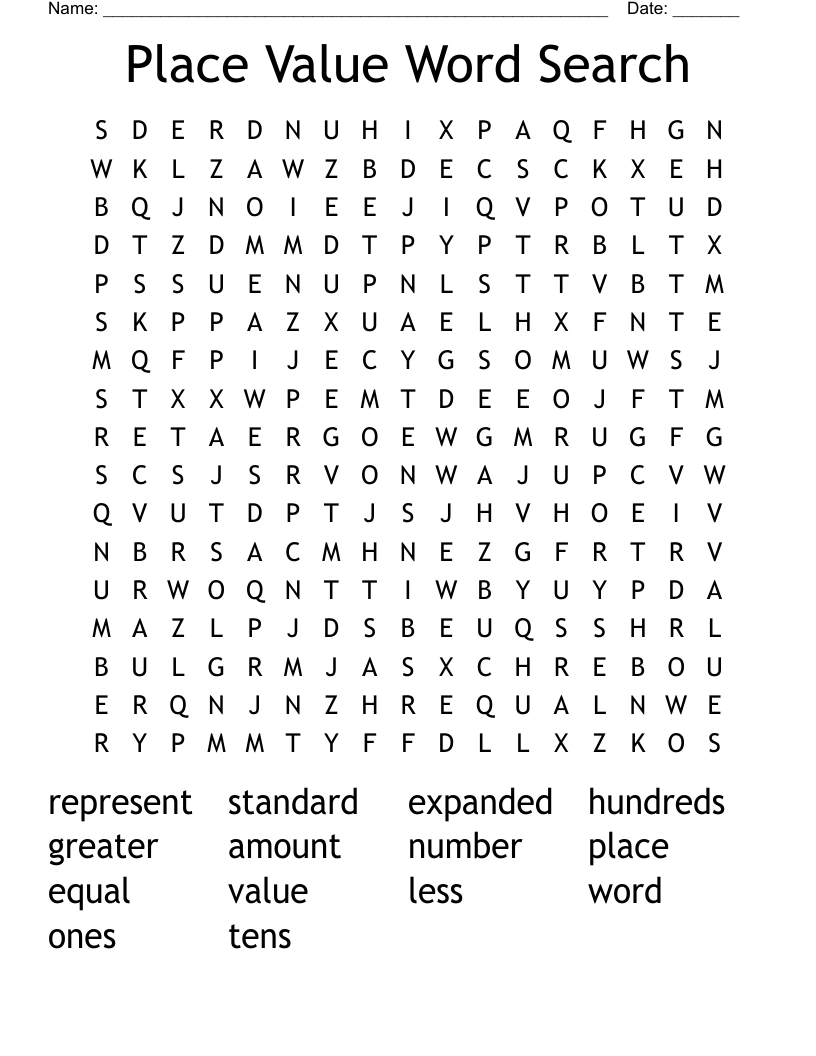 Place Value Word Search