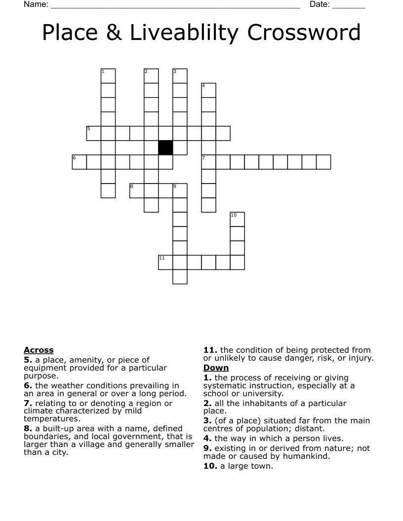 Place & Liveablilty Crossword