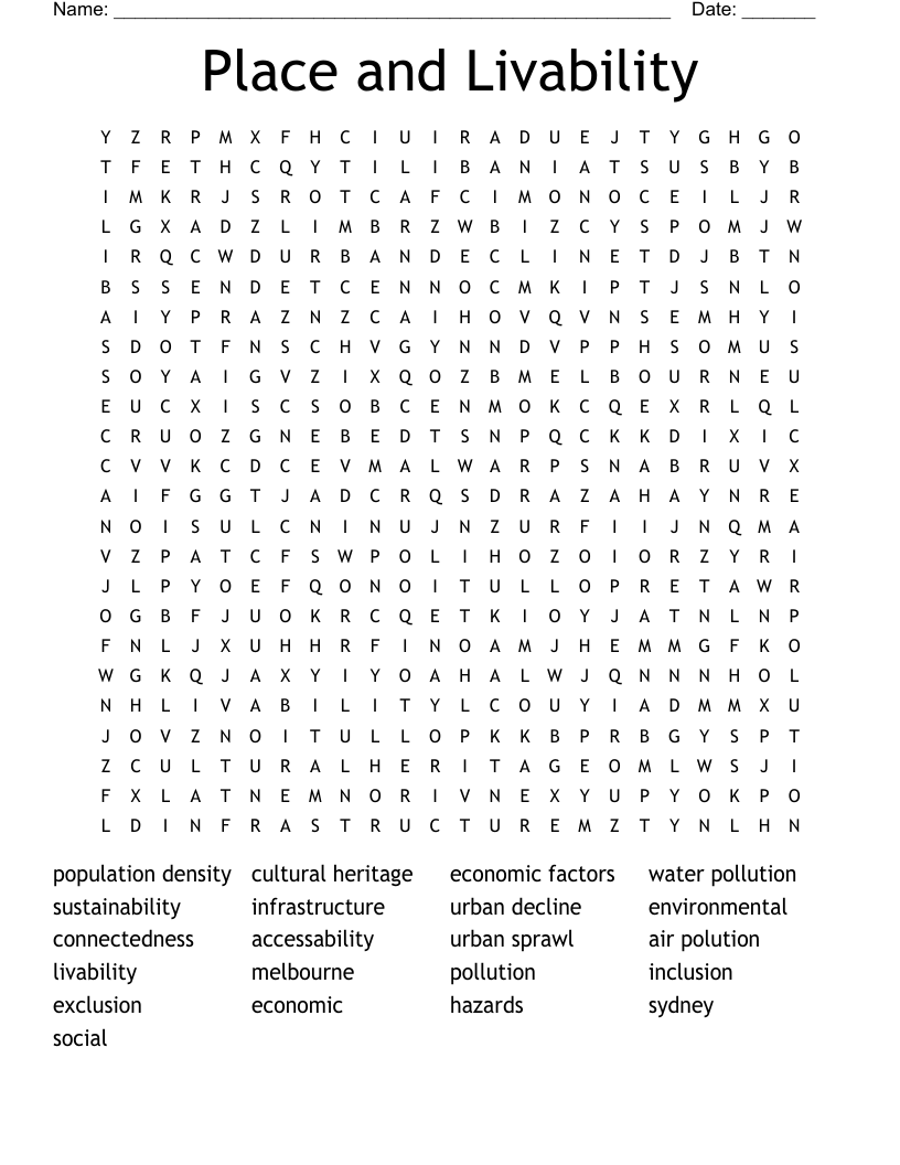 Place and Livability Word Search