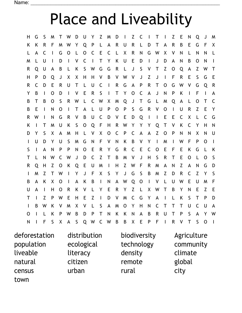Place and Liveability Word Search