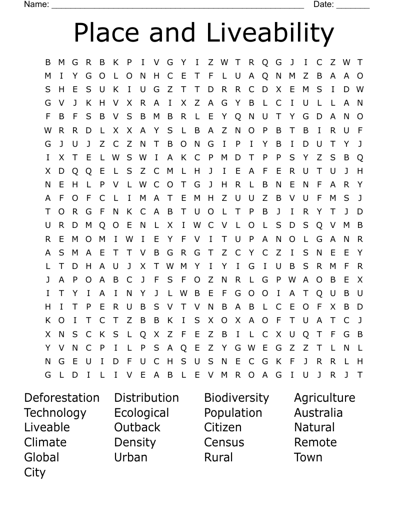 Place and Liveability Word Search