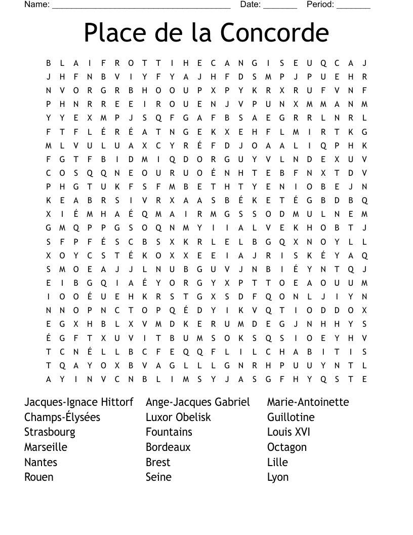 Place de la Concorde Word Search