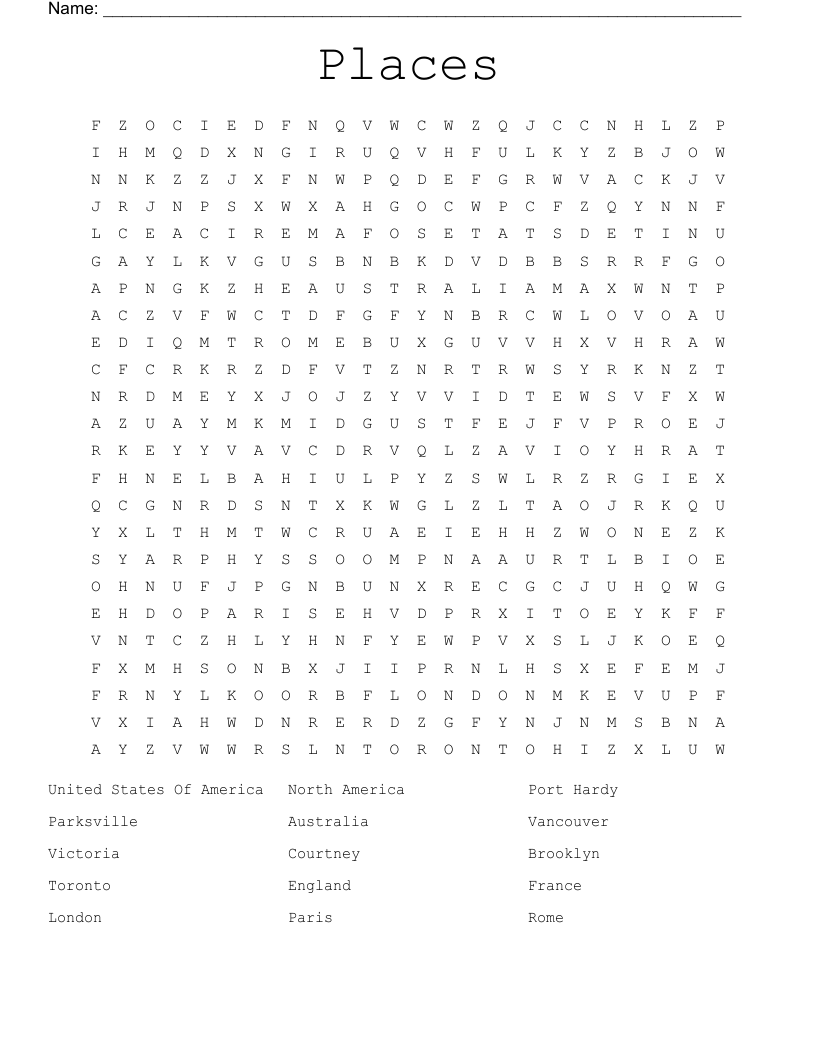 Places Word Search