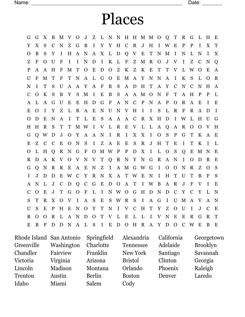 Places Word Search