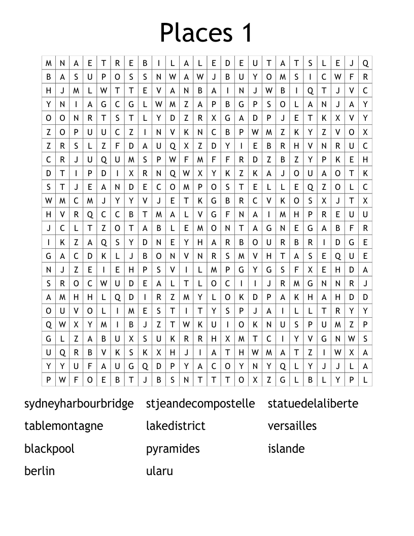 Places 1 Word Search