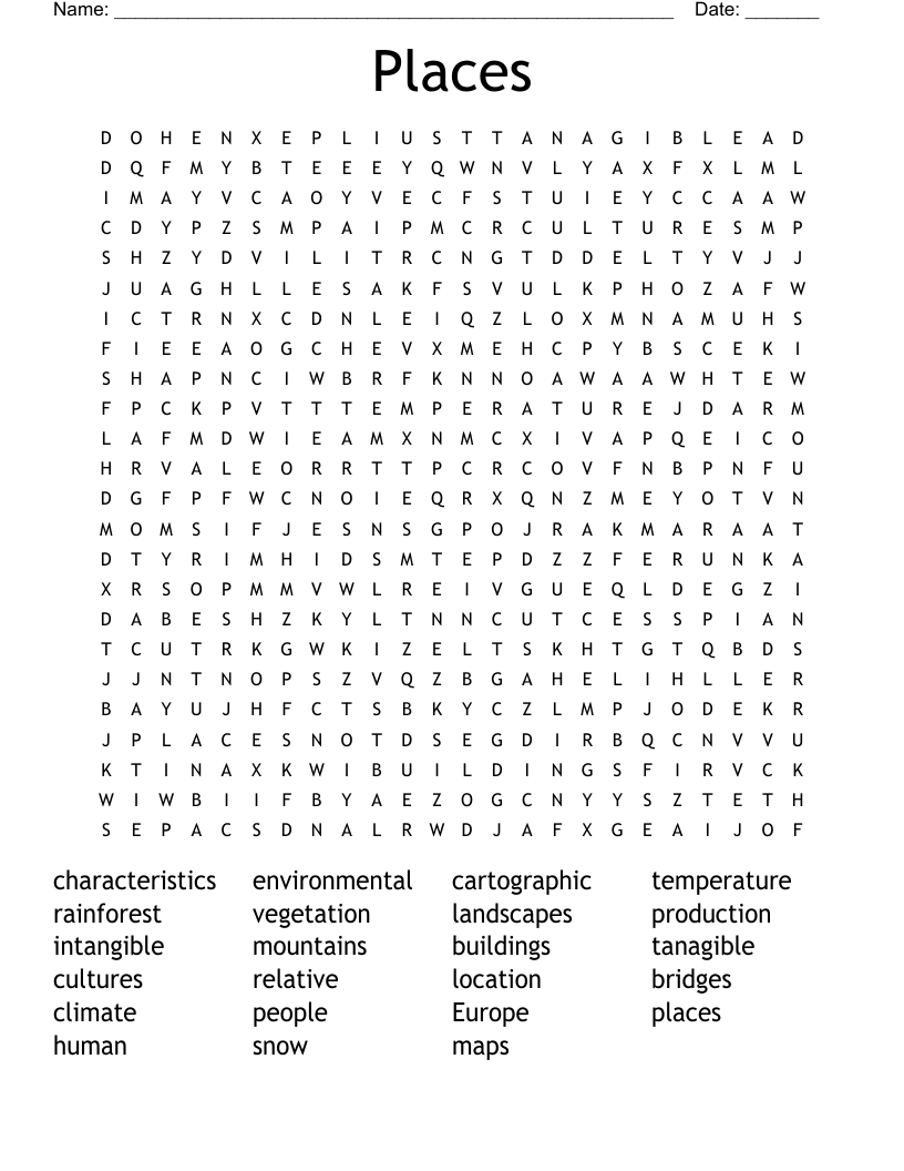 Places Word Search