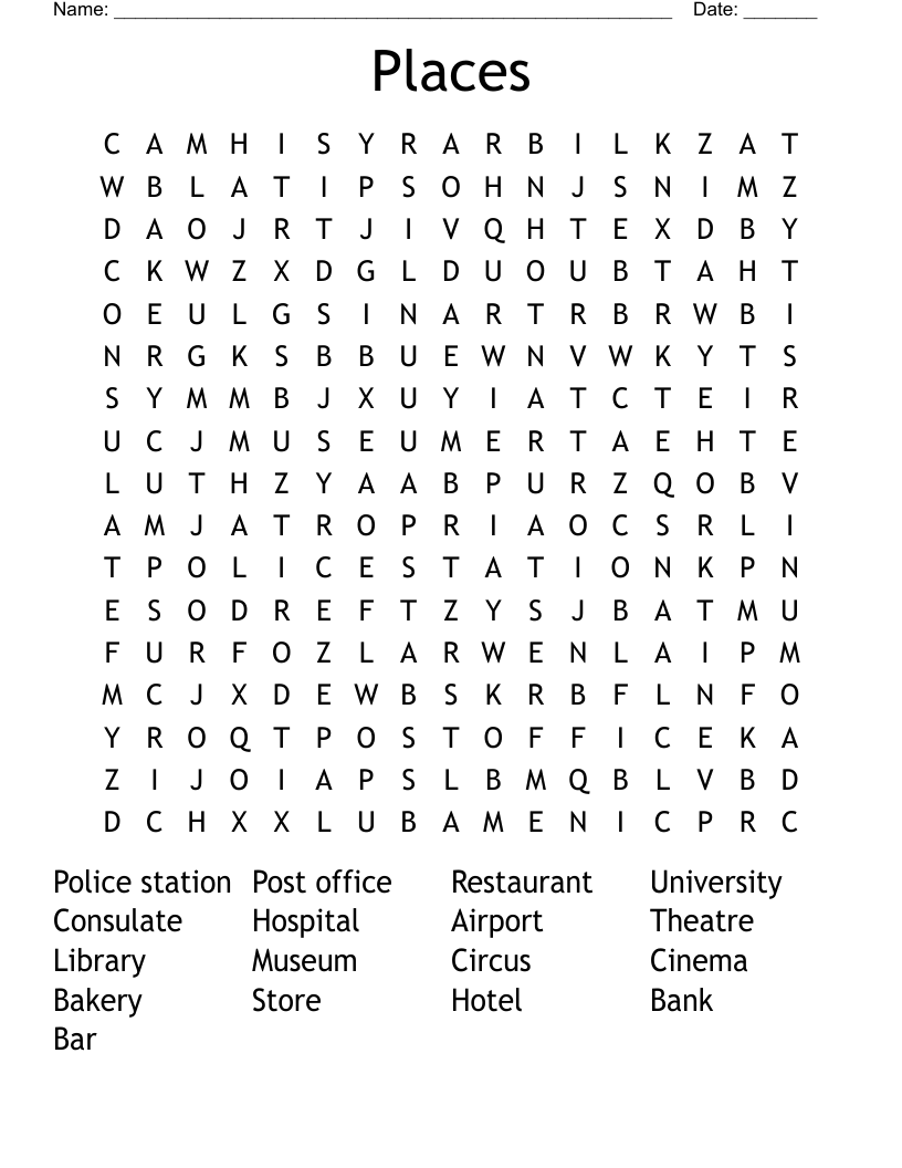 Places Word Search
