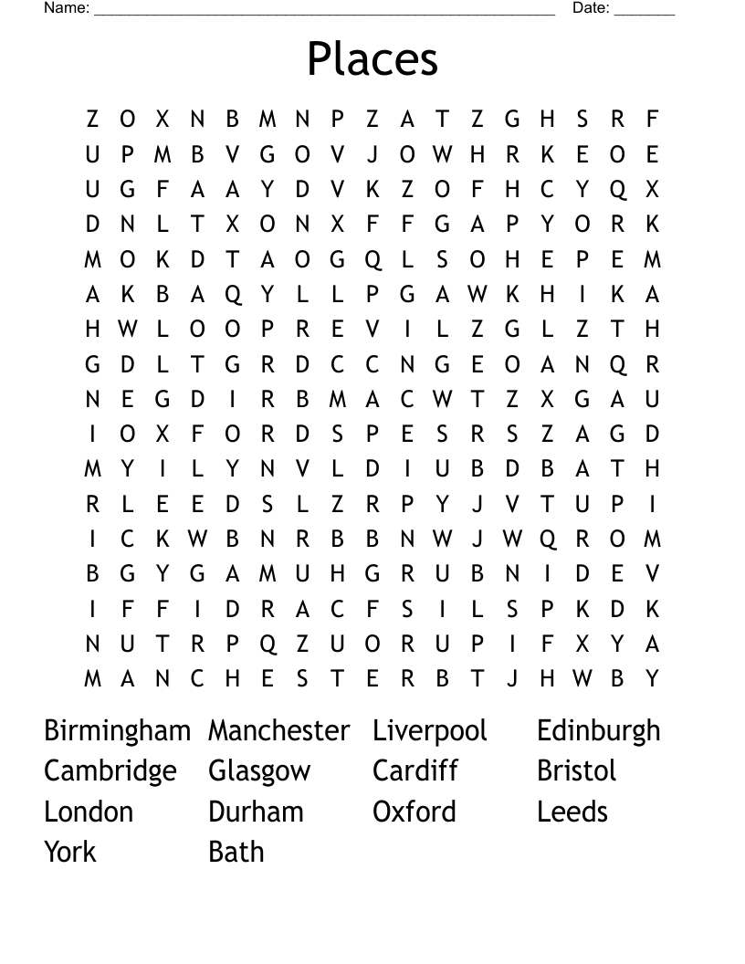 Places Word Search
