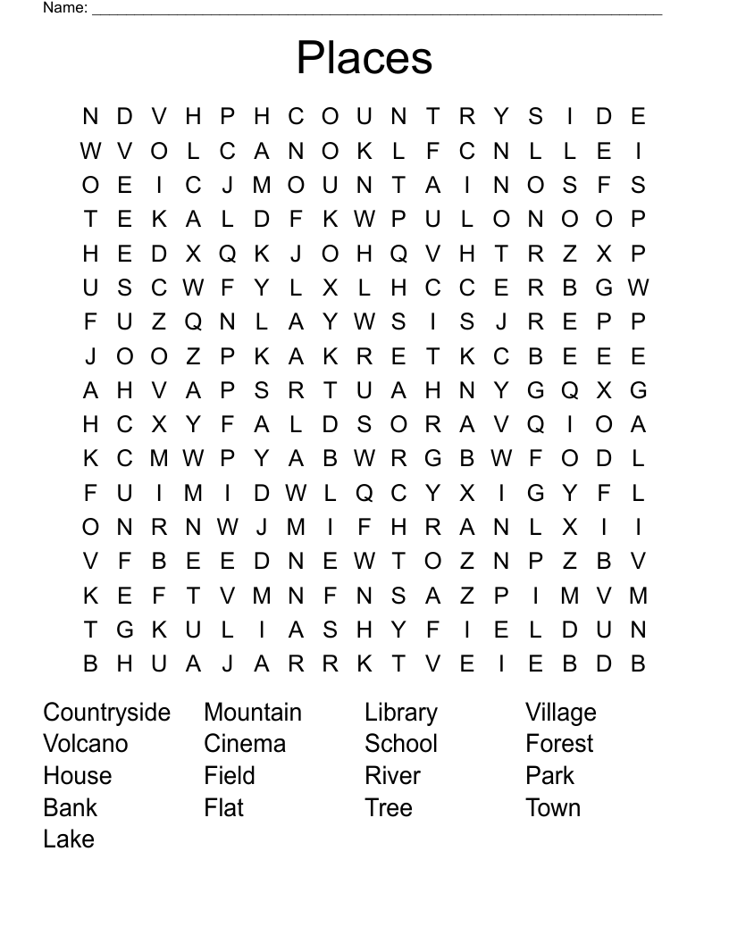 Places Word Search