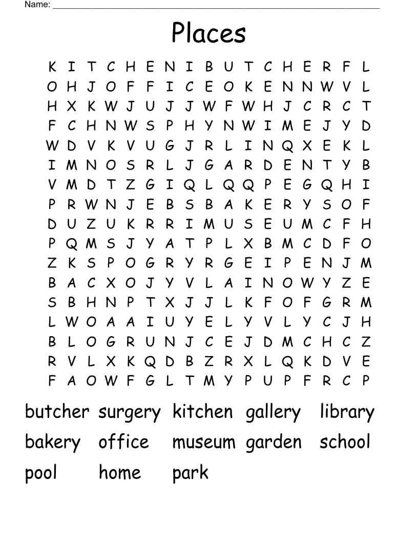 Places Word Search