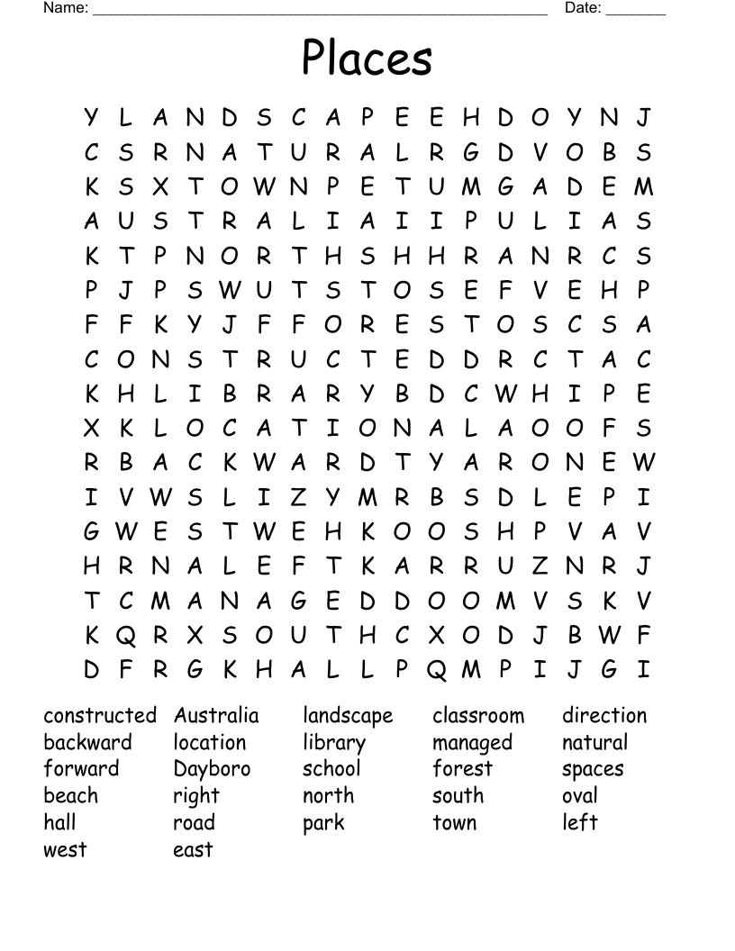 Places Word Search