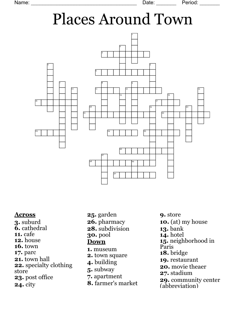 Places Around Town Crossword