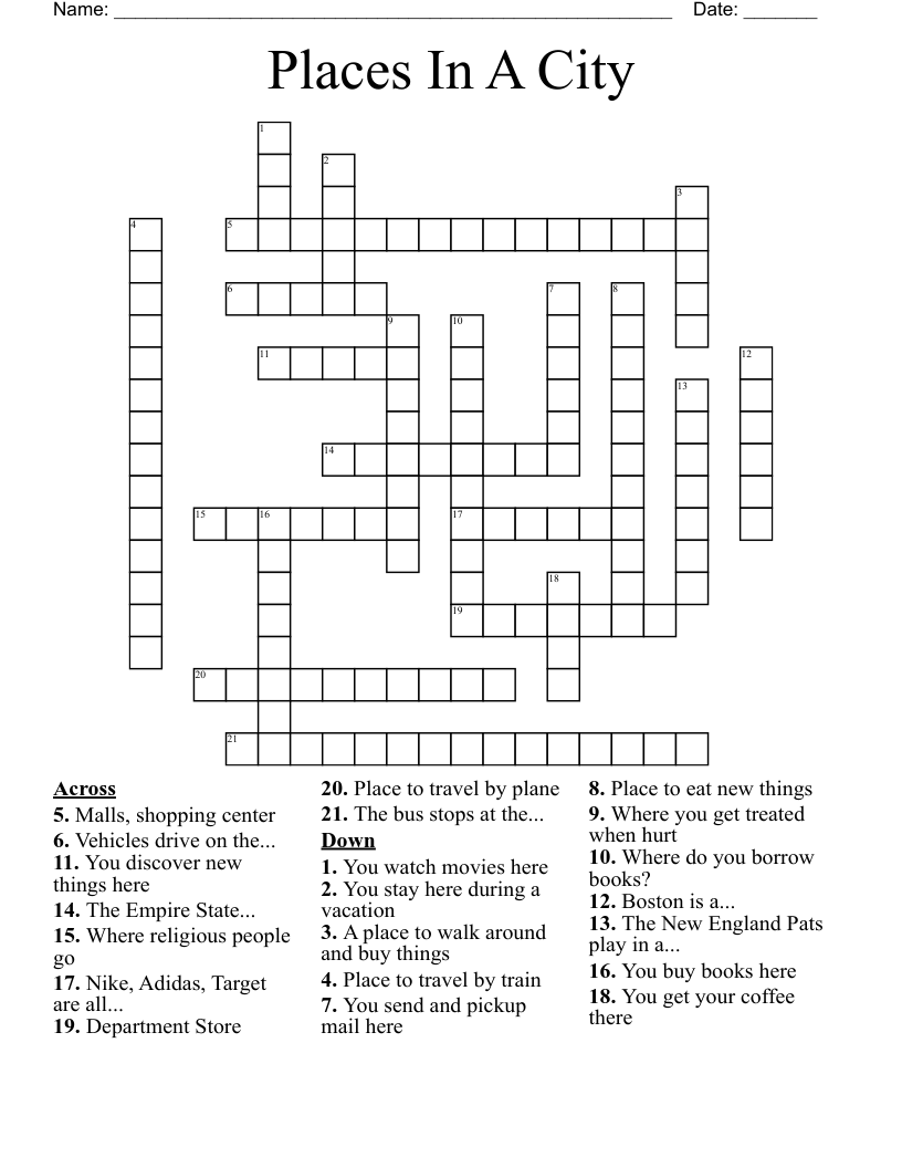 Places In A City Crossword