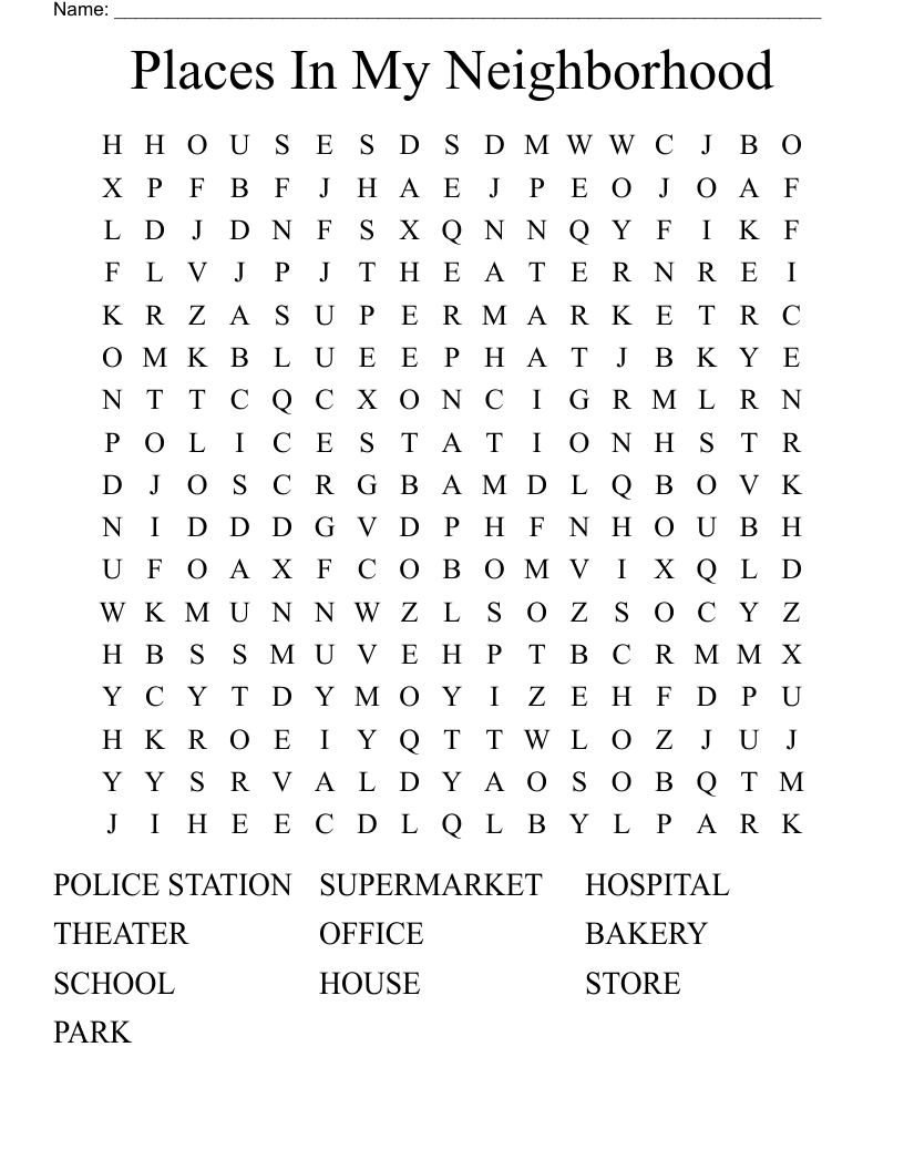 Places In My Neighborhood Word Search
