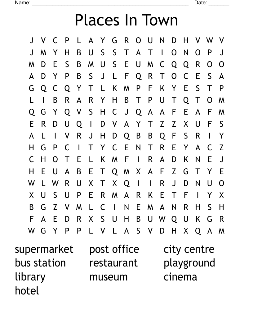 Places In Town Word Search