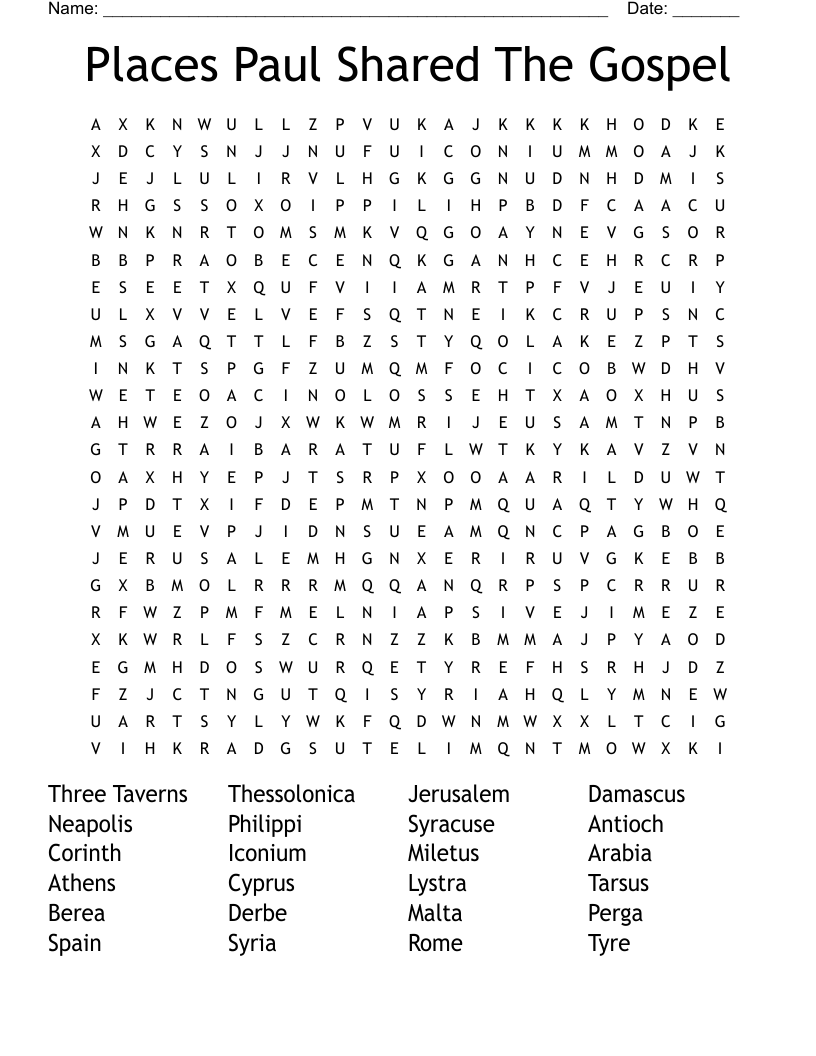 Places Paul Shared The Gospel Word Search
