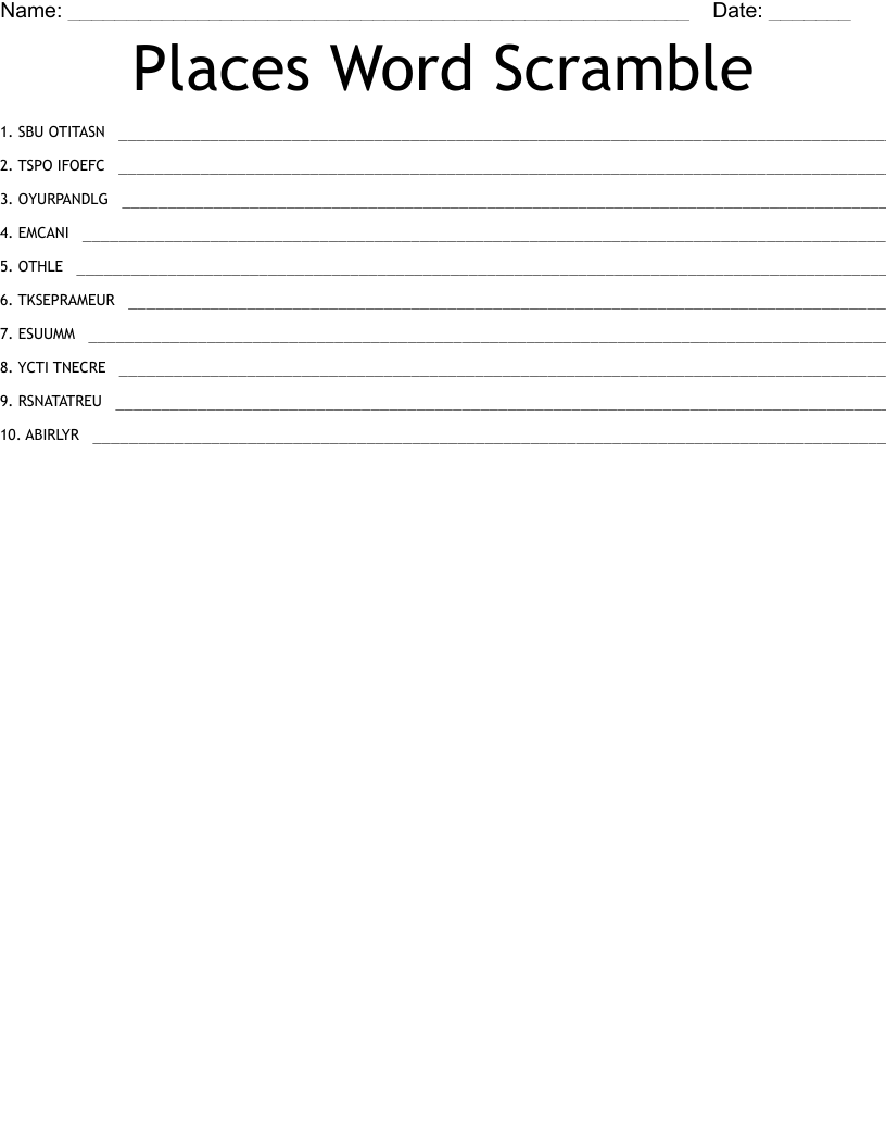 Places Word Scramble