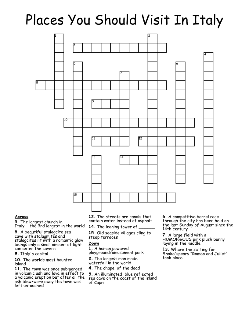 Places You Should Visit In Italy Crossword