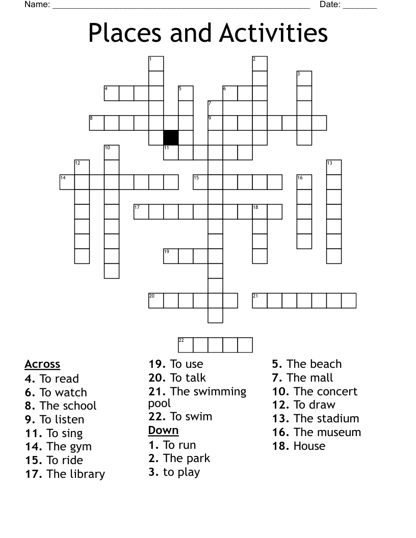 Places and Activities Crossword