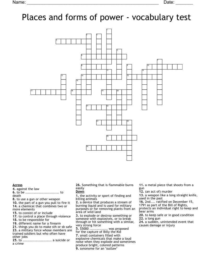 Places and forms of power - vocabulary test Crossword