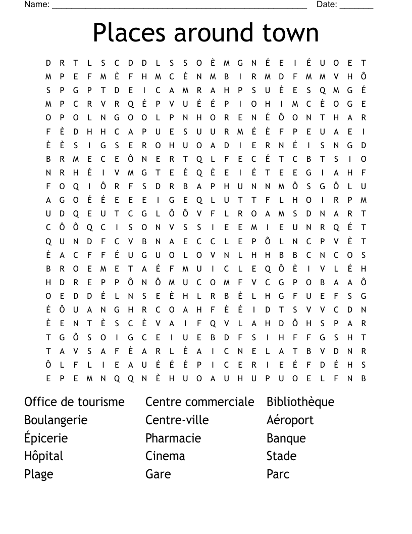 Places around town Word Search