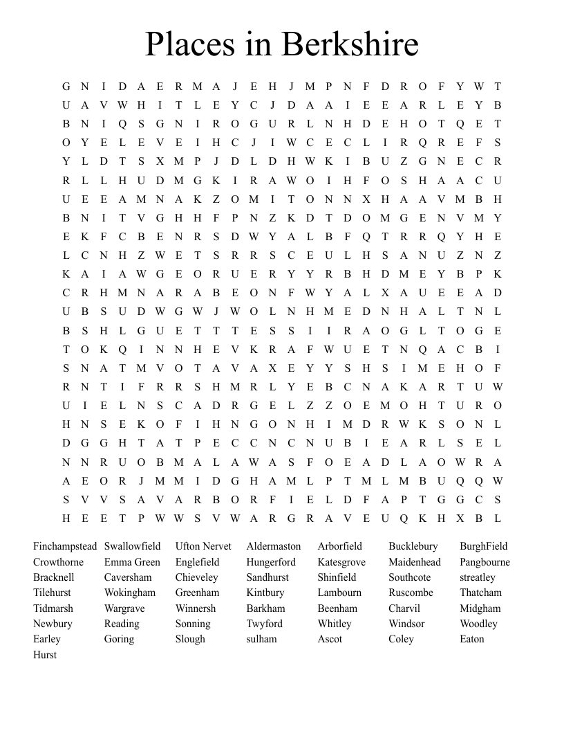 Places in Berkshire Word Search