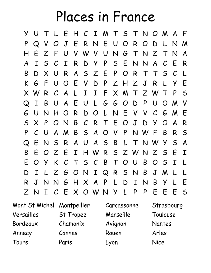 Places in France Word Search