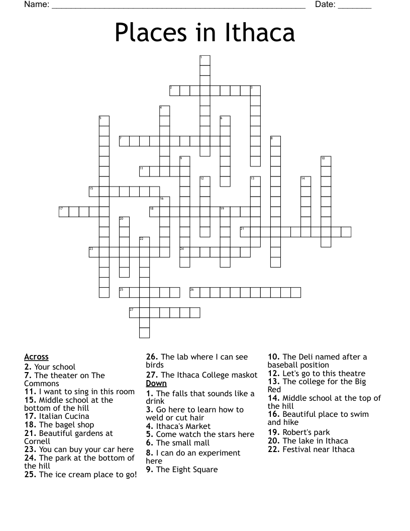 Places in Ithaca Crossword