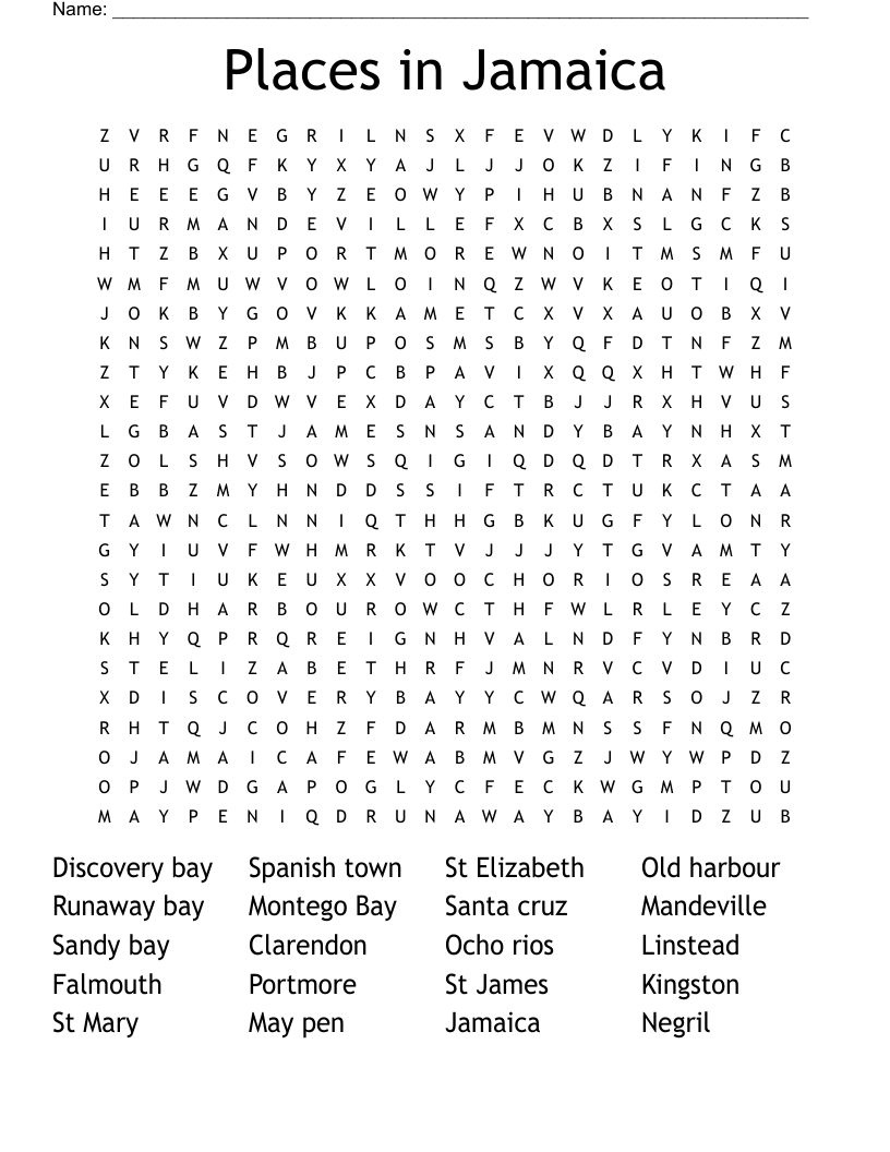 Places in Jamaica  Word Search