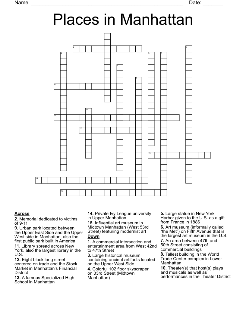 Places in Manhattan Crossword