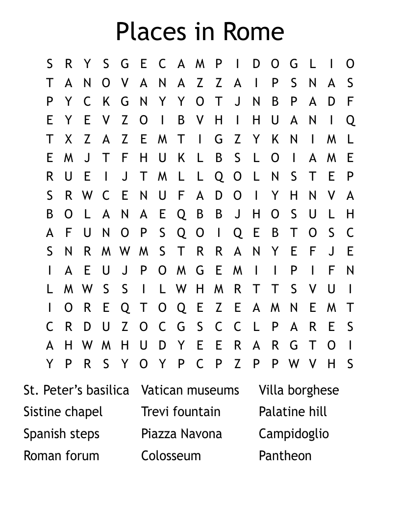 Places in Rome  Word Search