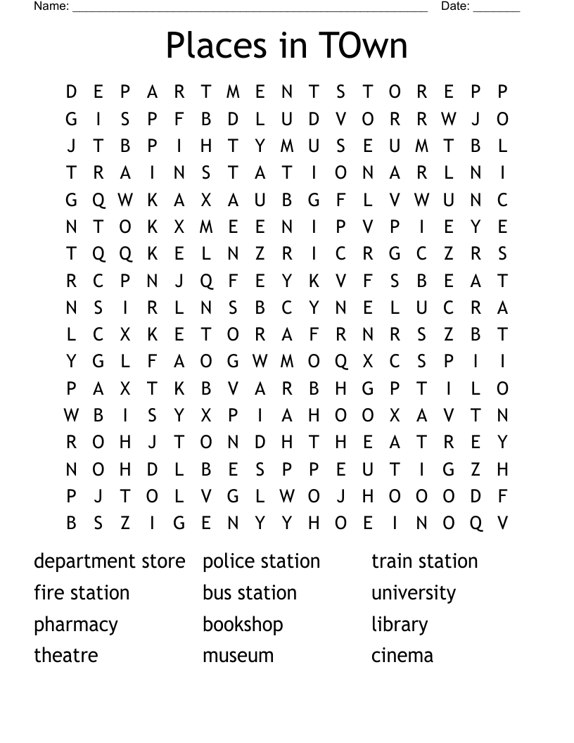 Places in TOwn Word Search