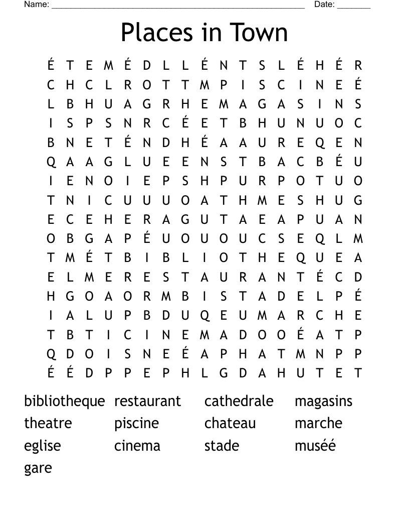Places in Town Word Search