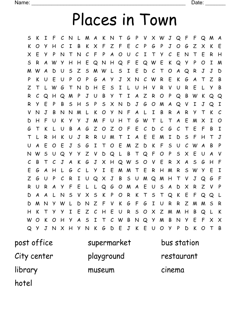 Places in Town Word Search
