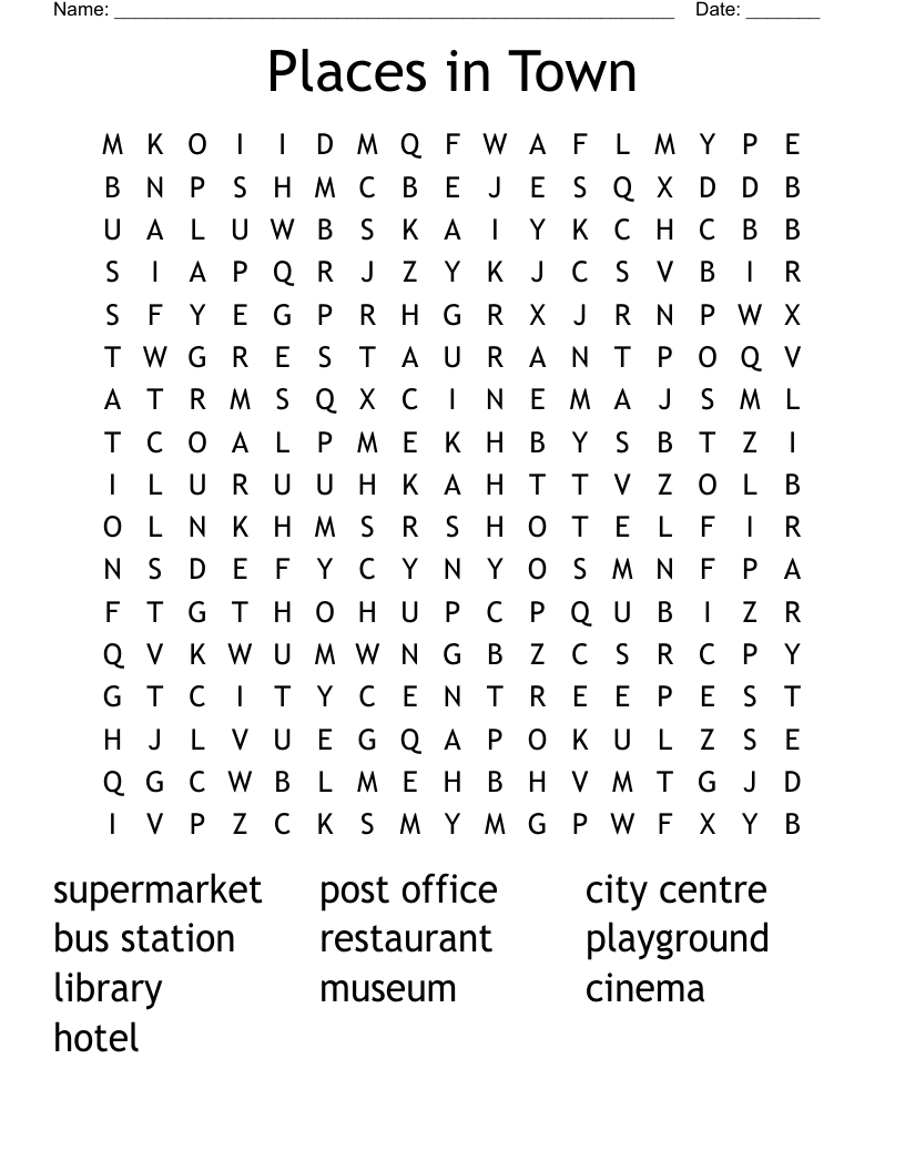 Places in Town Word Search