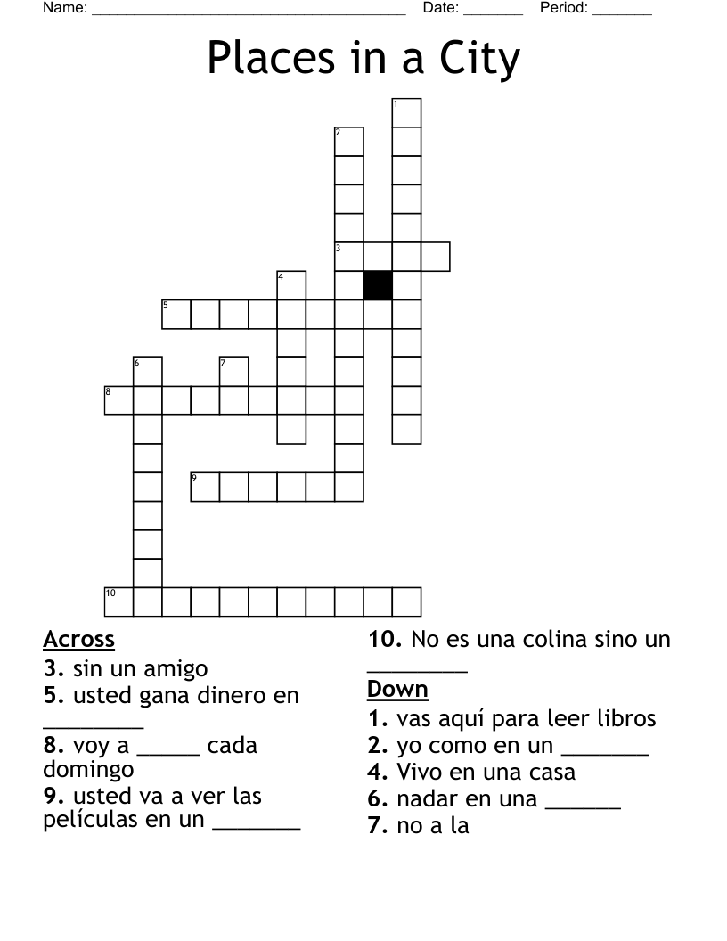 Places in a City Crossword