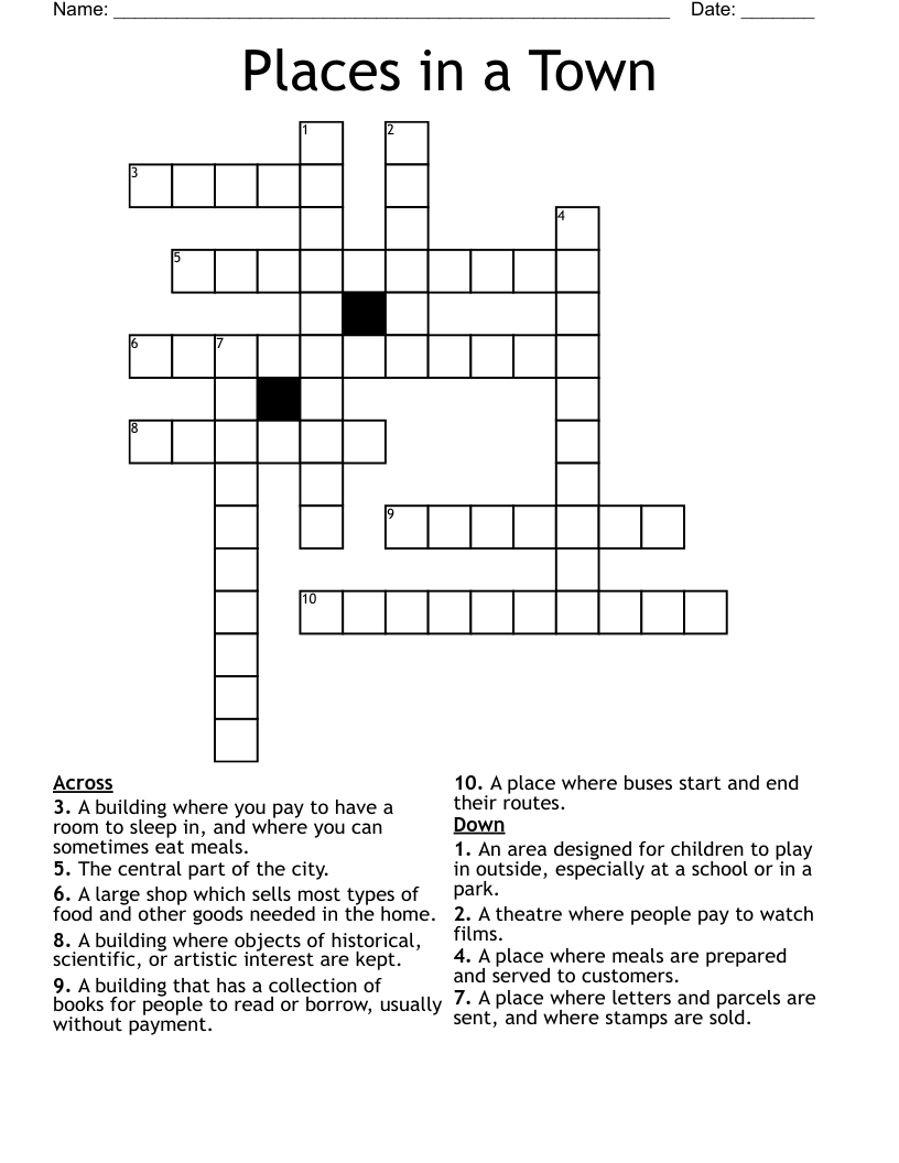 Places in a Town Crossword