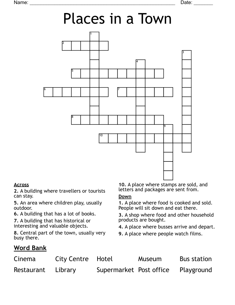 Places in a Town Crossword